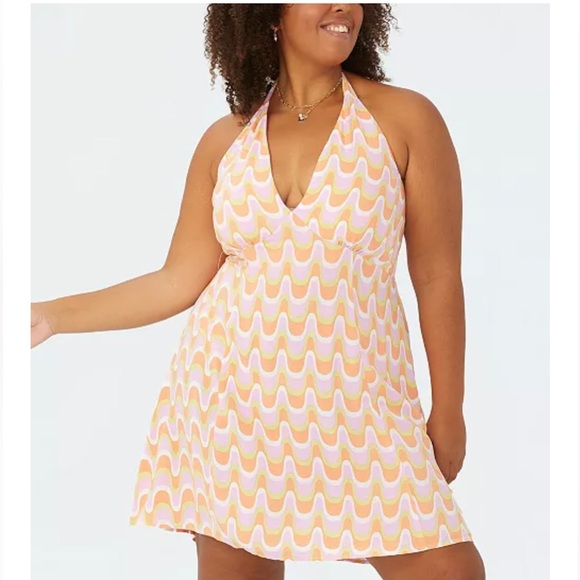 Cotton: On Curve Women's Sz 24 Halter Mini Dress Rommy Wave Grass Green - Picture 3 of 5